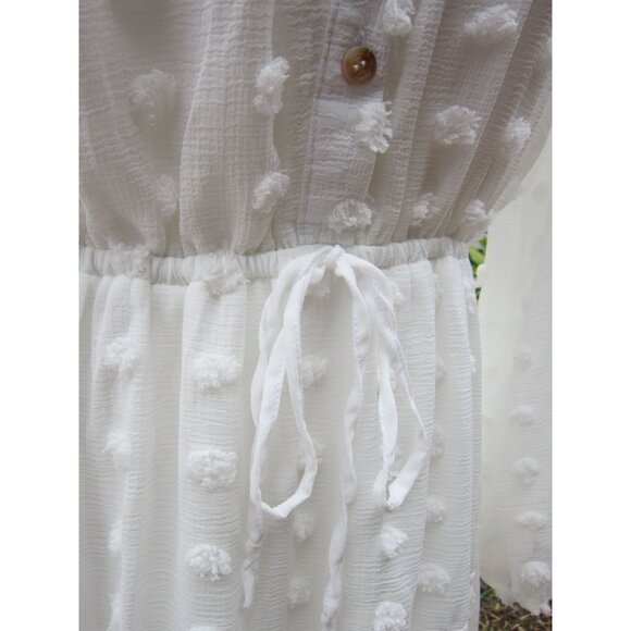 Blu Pepper Womens Dress Swiss Dot Chiffon Lined‎ Button Front White M - Picture 7 of 14
